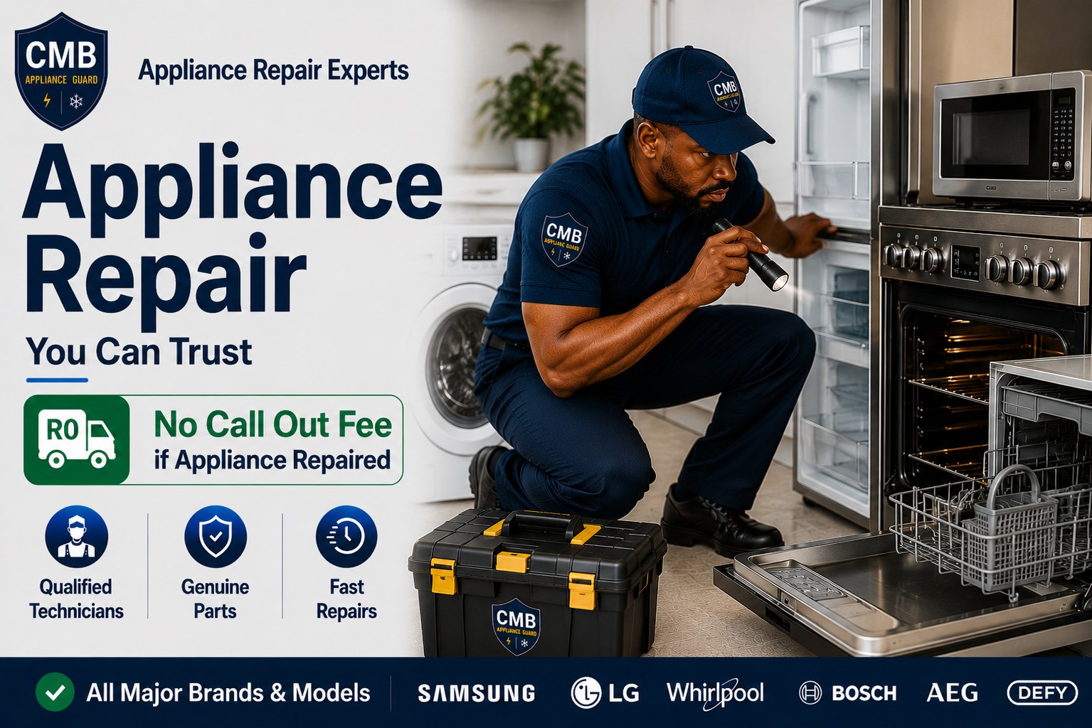 Appliance cover Pretoria — professional technician repairing a home appliance